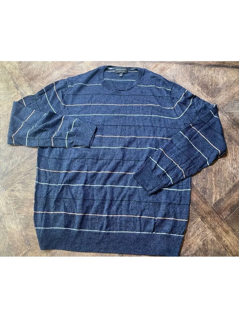 Banana Republic Men’s Merino Wool Blue Stripe Pullover Crewneck Sweater XL EUC